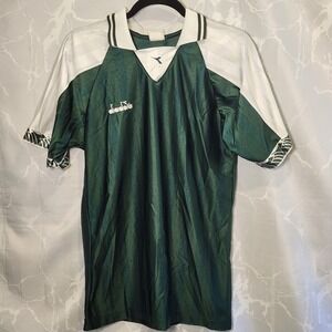 Vintage Diadora Soccer Jersey Set of 2 Home/Away Green & White USA Made‎ 90s #3
